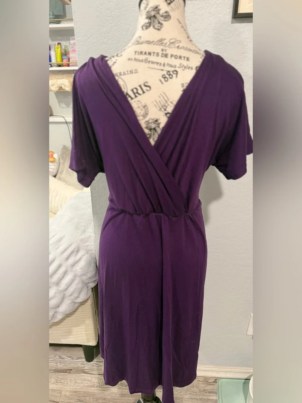 Coolmee Purple V Neck Faux Wrap Midi Maternity Dress Size M - Picture 2 of 5